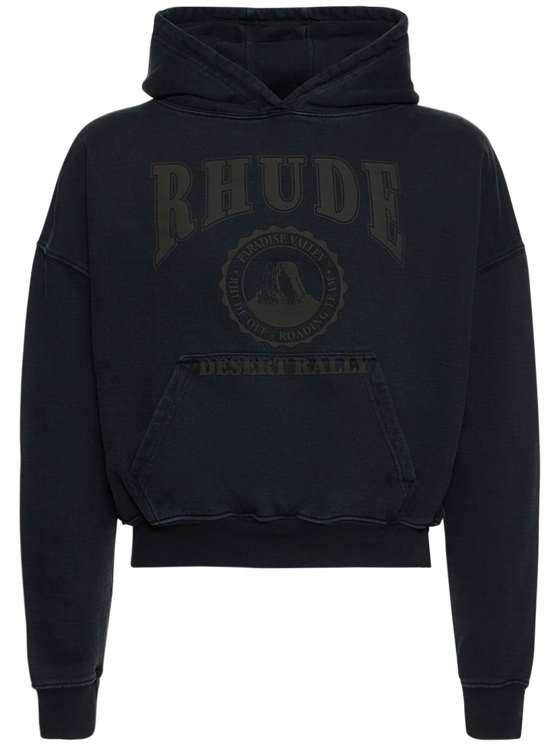 Shop Rhude Cropped Desert Valley Hoodie In Black