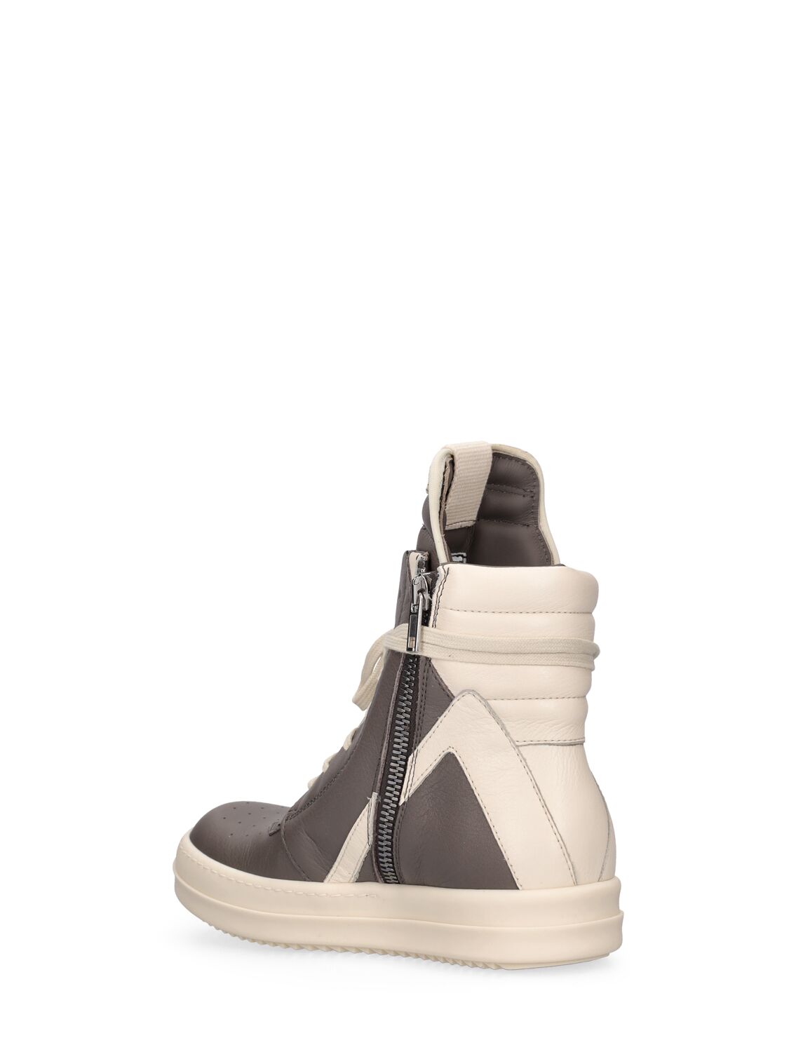Shop Rick Owens Geobasket Leather High Top Sneakers In Dust,milk