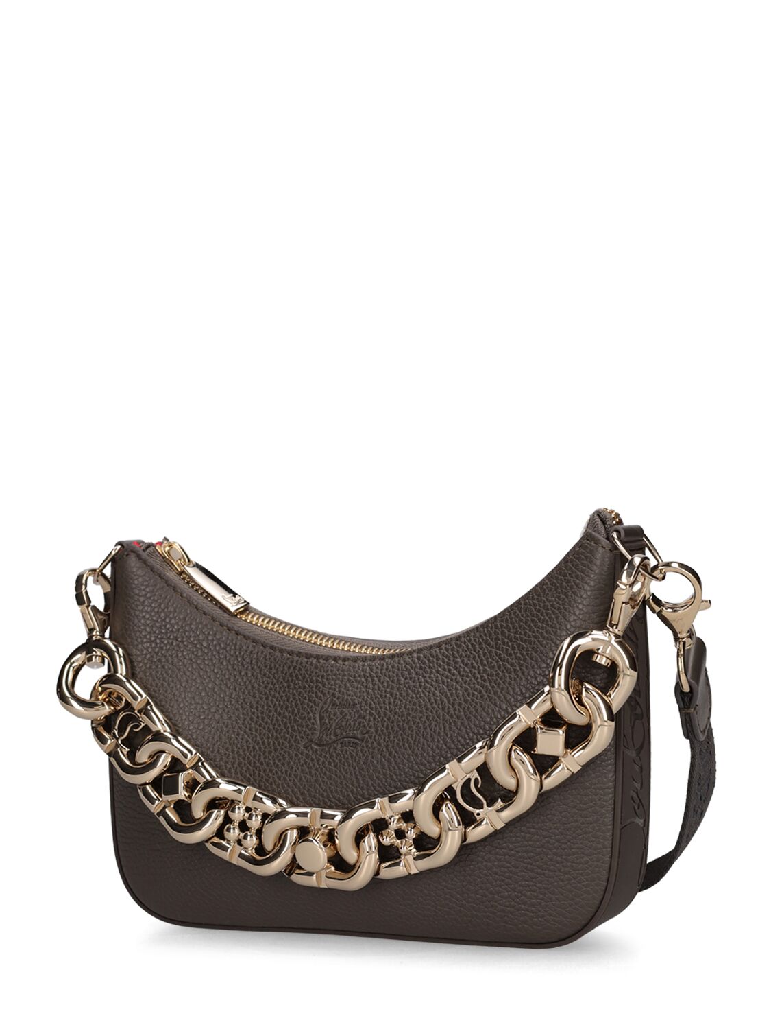 Loubila Chain mini - Shoulder bag - Grained calf leather and fabric -  Bianco - Christian Louboutin