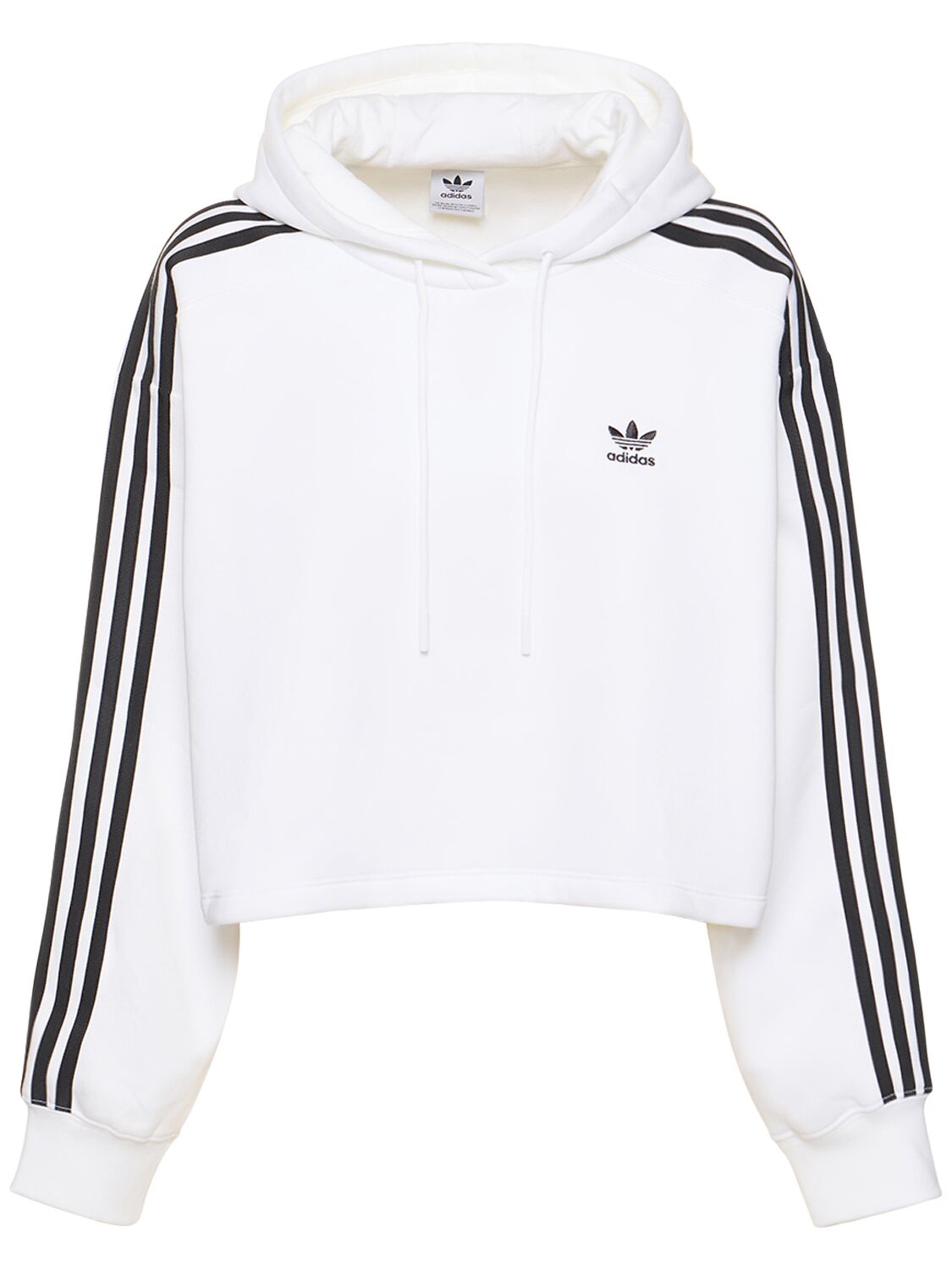 Adidas Originals 3-stripes Cotton Blend Cropped Hoodie In White