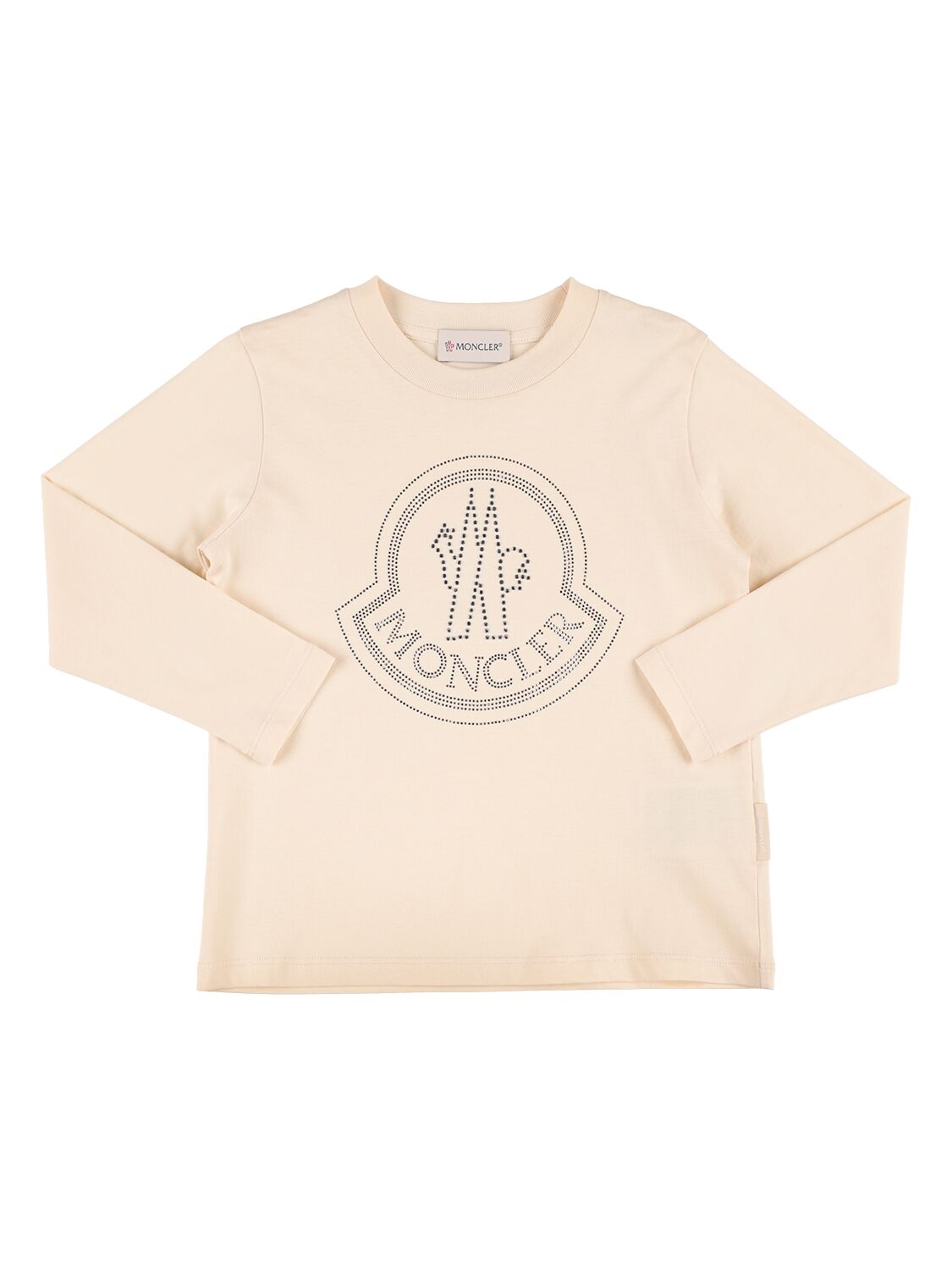 Moncler Kids' Logo棉质平纹针织长袖t恤 In Cream