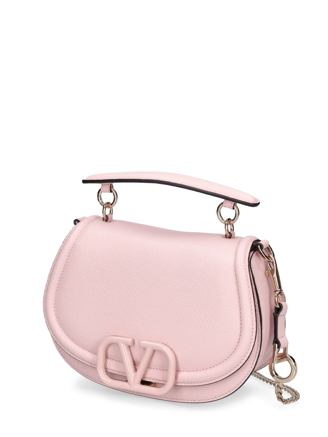 Shop Valentino V Logo Leather Saddle Bag In Rose Quarz