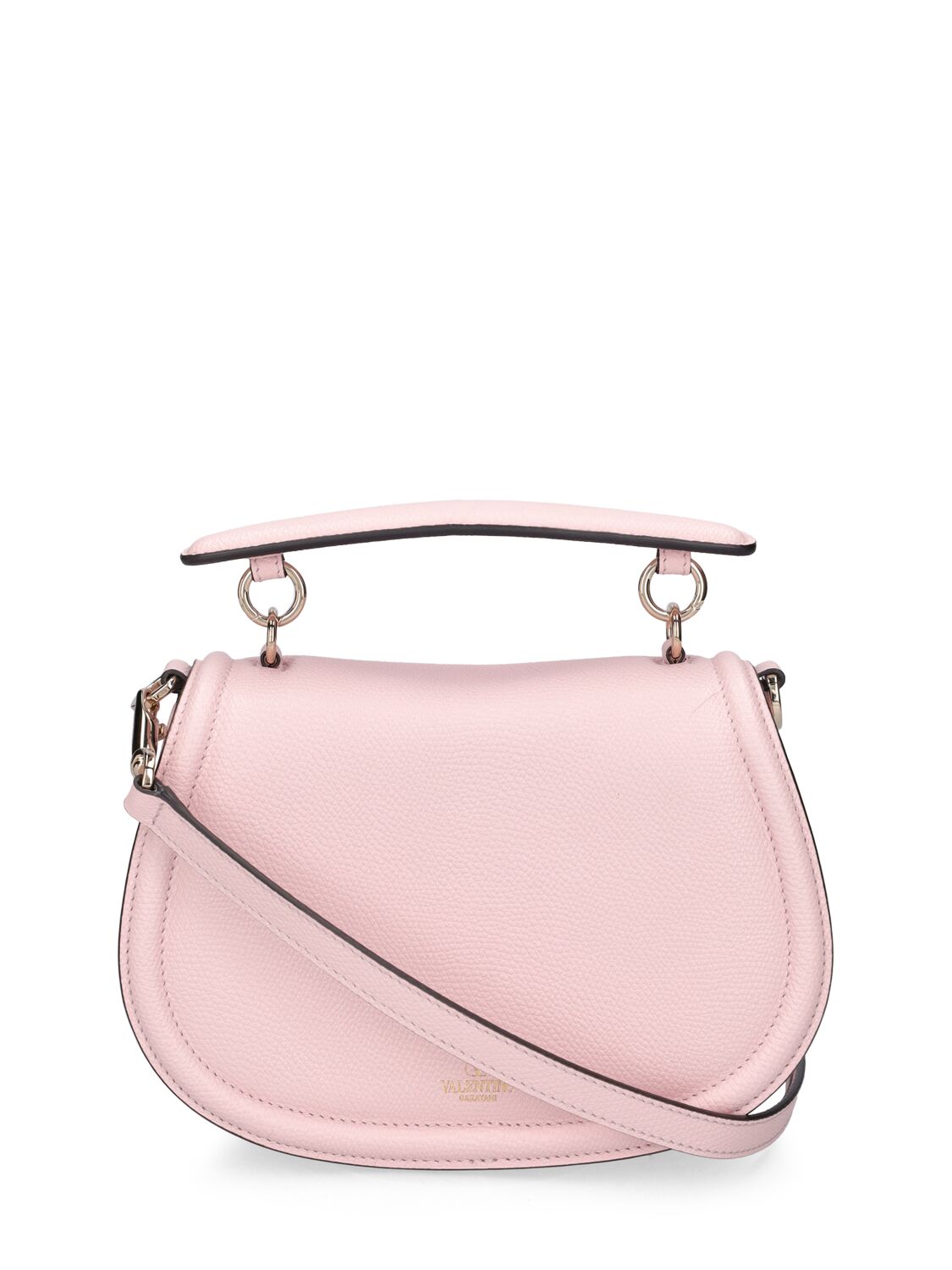 Shop Valentino V Logo Leather Saddle Bag In Rose Quarz