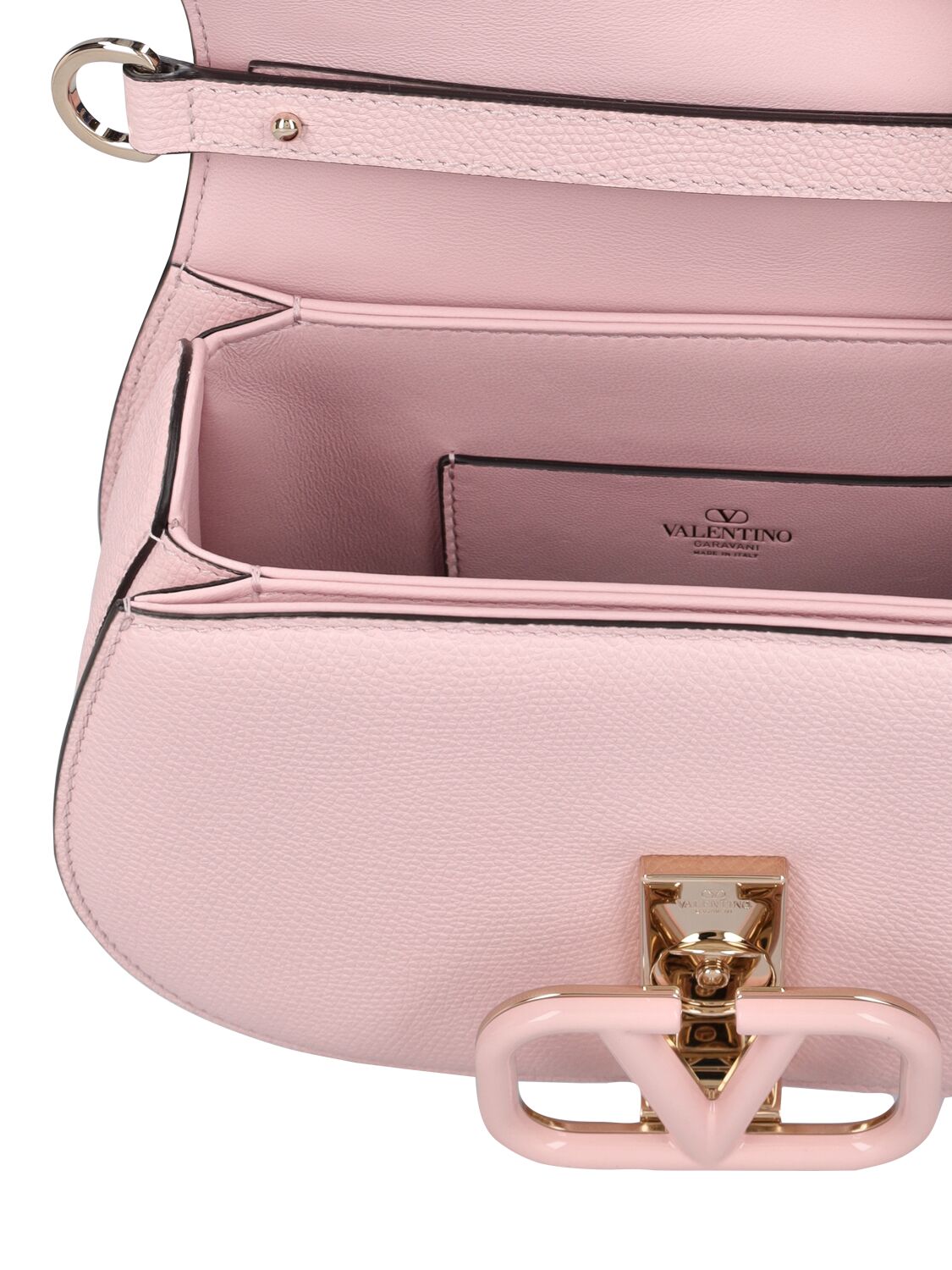 Shop Valentino V Logo Leather Saddle Bag In Rose Quarz