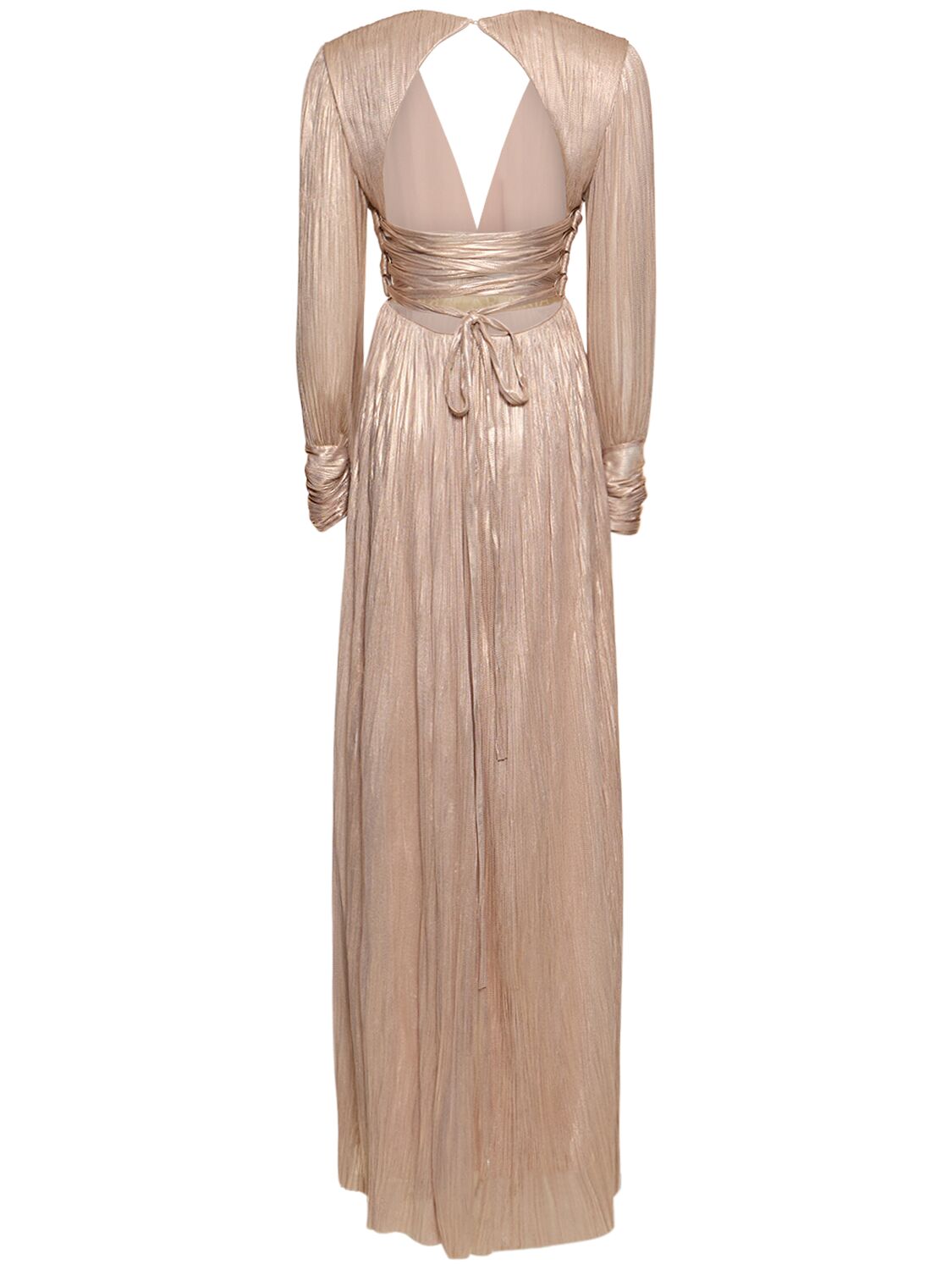 Shop Maria Lucia Hohan Smaranda Foiled Silk Tulle Long Dress In Pink
