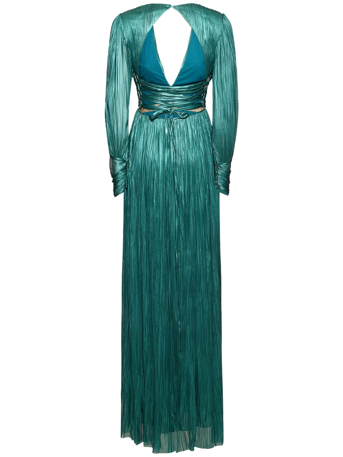 Shop Maria Lucia Hohan Smaranda Foiled Silk Tulle Long Dress In Green