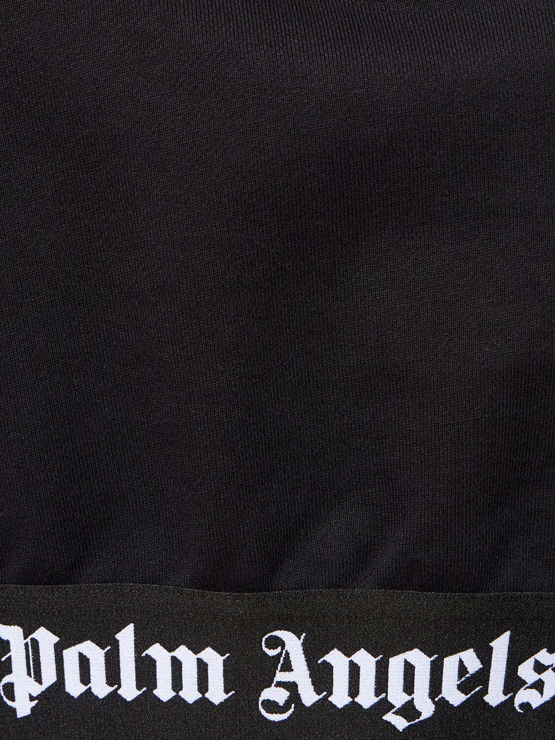 Shop Palm Angels Logo Tape Cotton Crop Hoodie In Black
