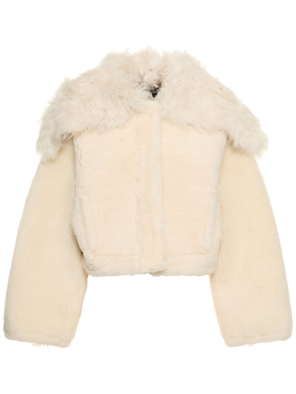 Jacquemus La Veste Piloni Cropped Fur Jacket In Off-white