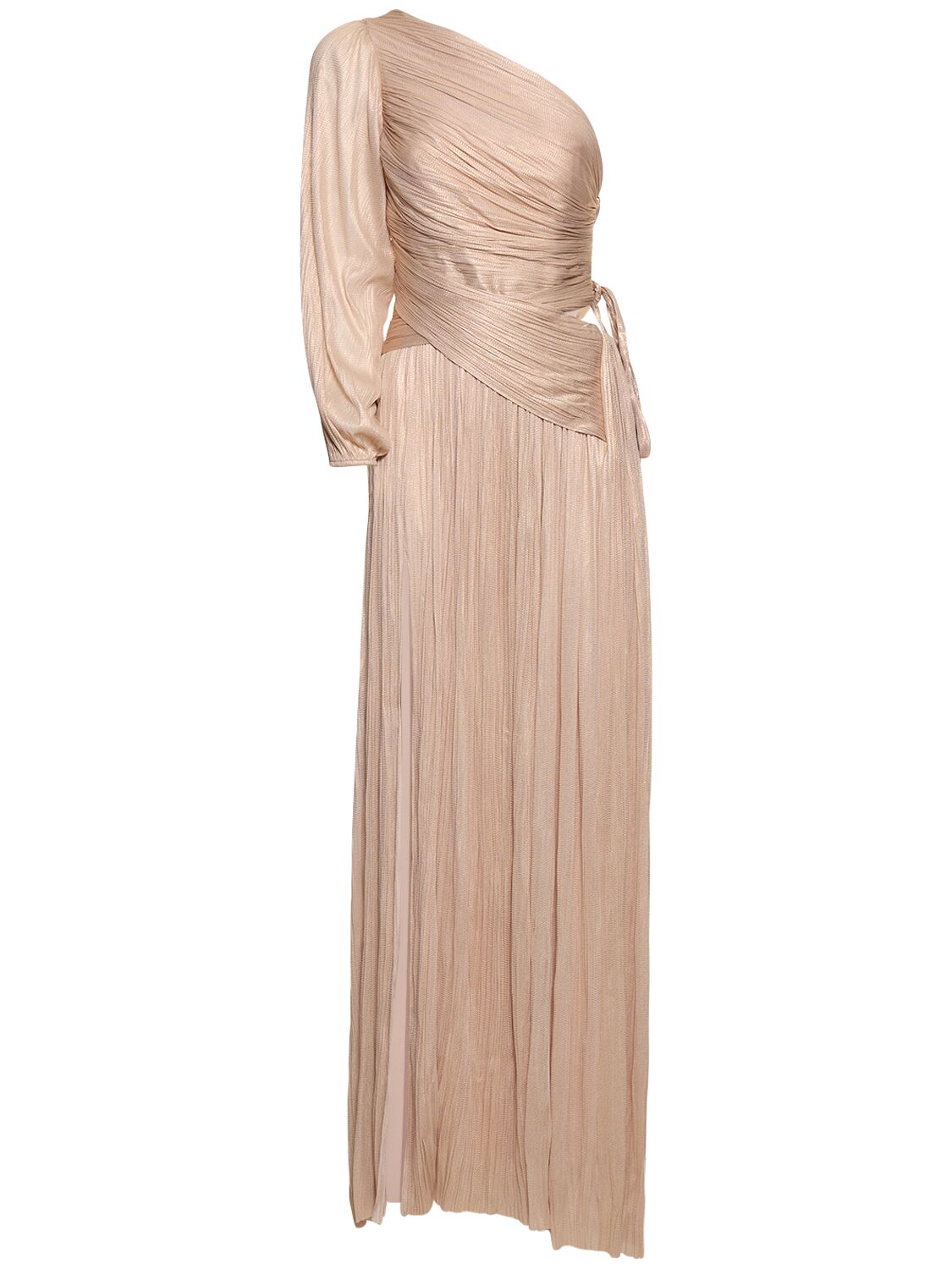 Maria Lucia Hohan Beatriz Silk Tulle One Sleeve Long Dress In Pink Moss