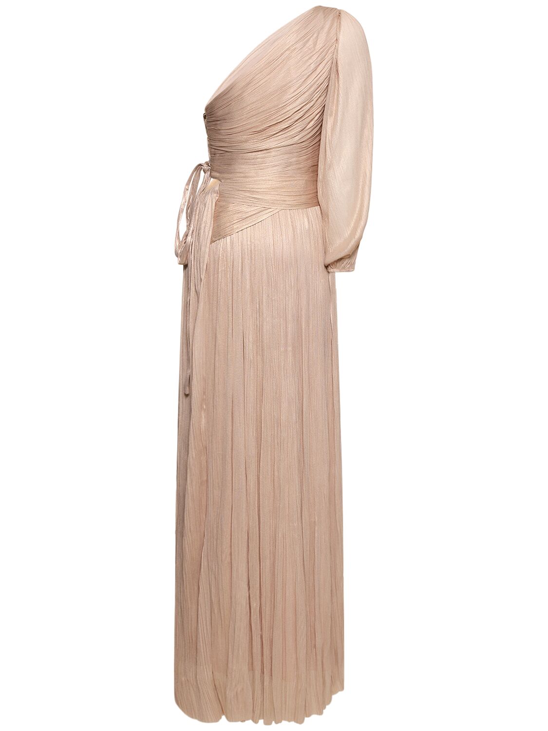 Shop Maria Lucia Hohan Beatriz Silk Tulle One Sleeve Long Dress In Pink Moss