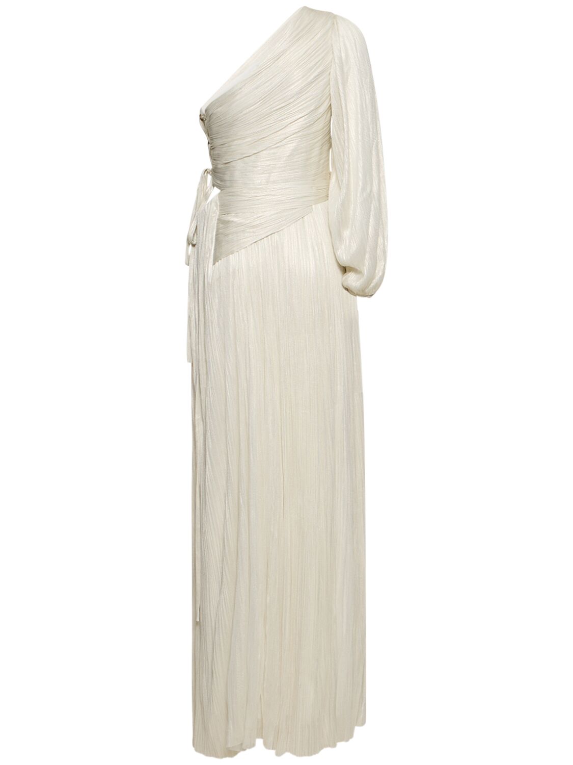 Shop Maria Lucia Hohan Beatriz Silk Tulle One Sleeve Long Dress In White