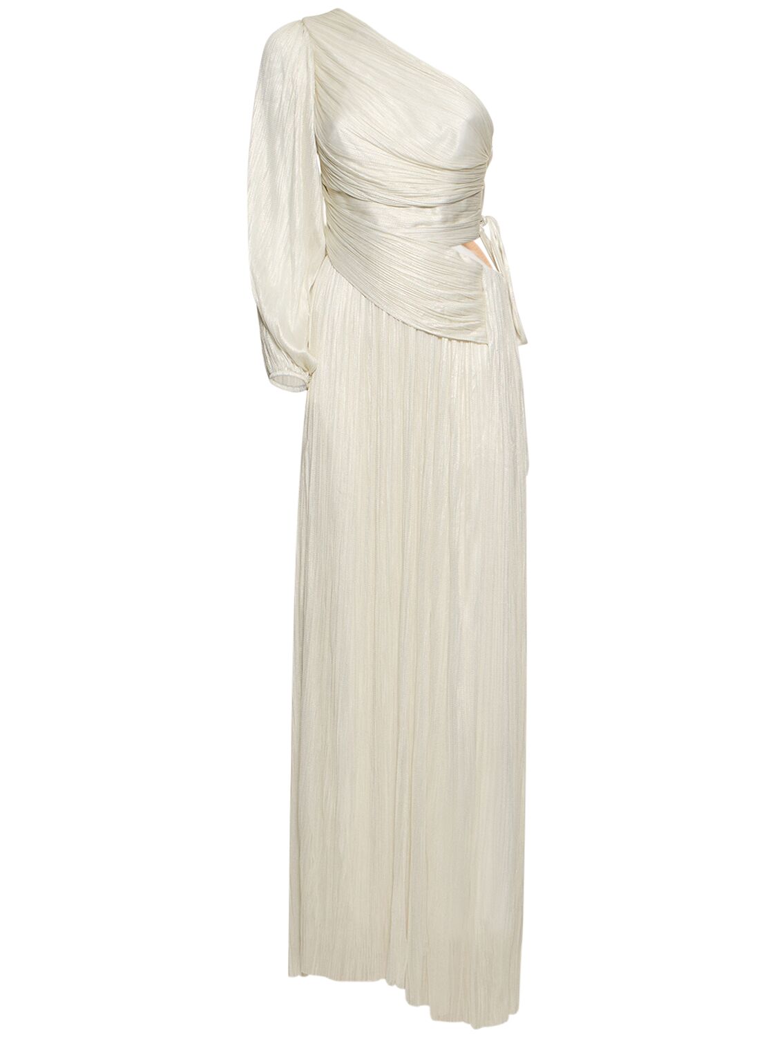 Maria Lucia Hohan Beatriz Silk Tulle One Sleeve Long Dress In White