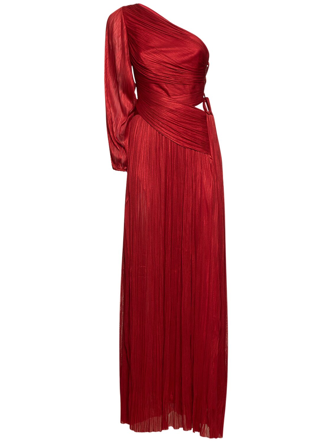 Maria Lucia Hohan Beatriz Silk Tulle One Sleeve Long Dress In Red