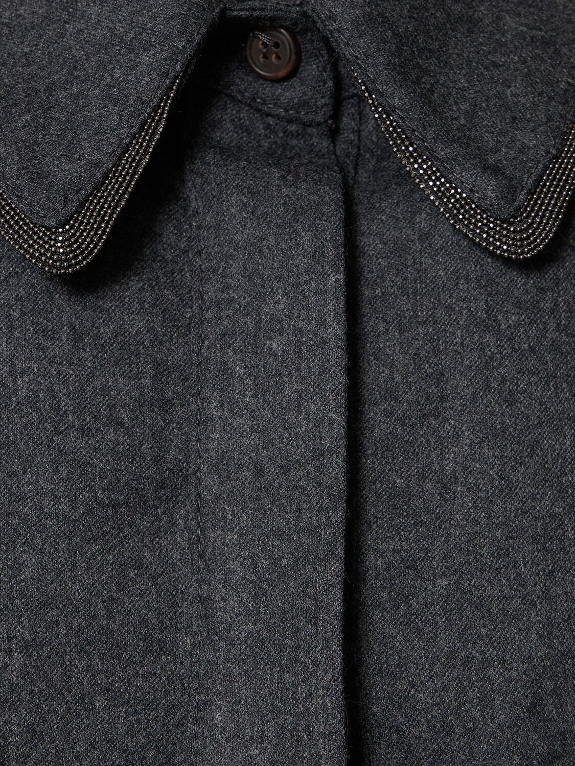Shop Brunello Cucinelli Belted Wool Flannel Midi Shirt Dress In Dark Grey