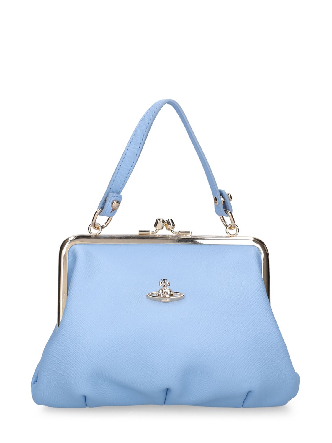 Granny Frame Saffiano Leather Bag In Light Blue