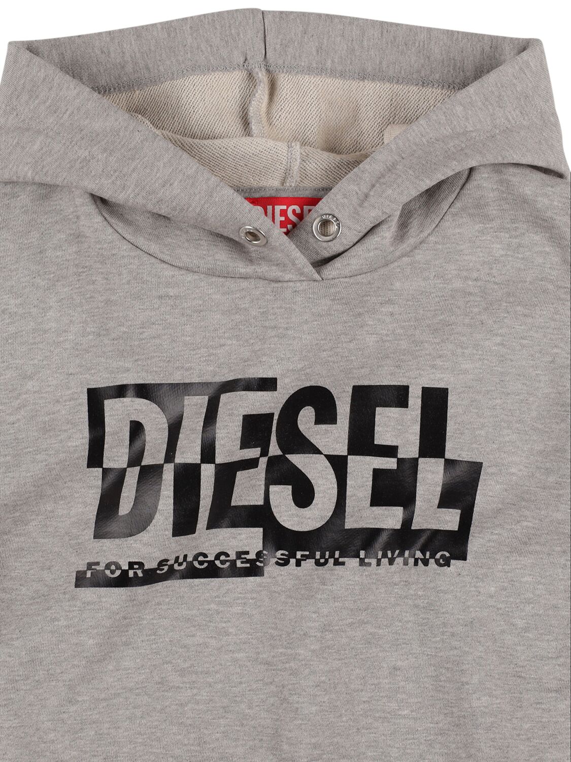 Shop Diesel Rubberized Logo Cropped Cotton Hoodie In Grey