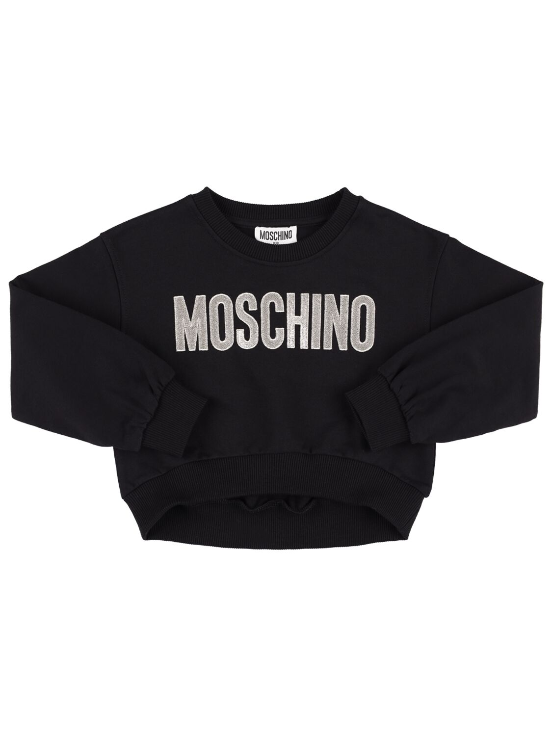 Moschino Kids' Cropped Cotton Sweatshirt W/logo Print In Black