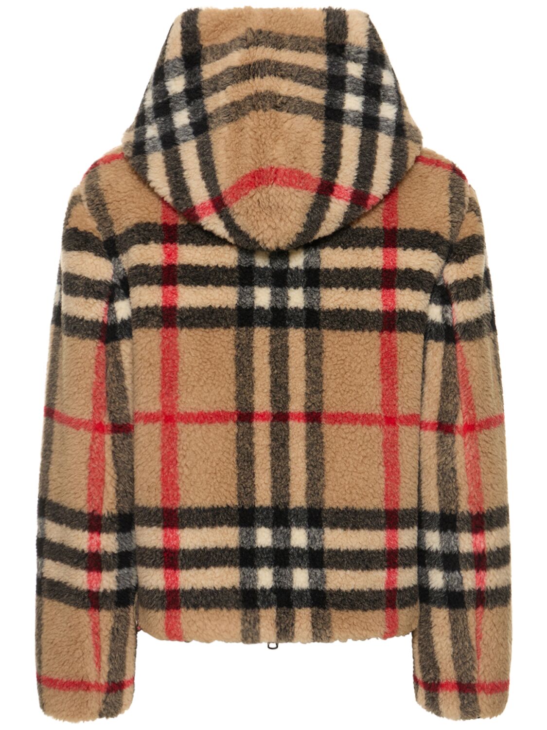 Shop Burberry Austrel Check Print Fleece Hood Jacket In Archive Beige