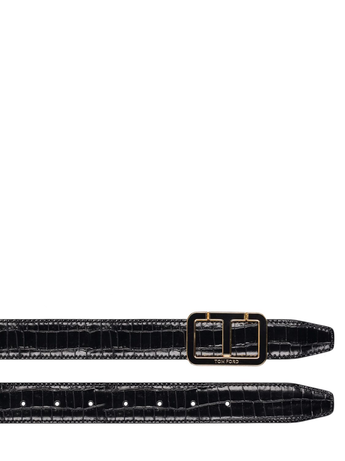 Shop Tom Ford Logo Buckle Croc Embossed Leather Belt In Black