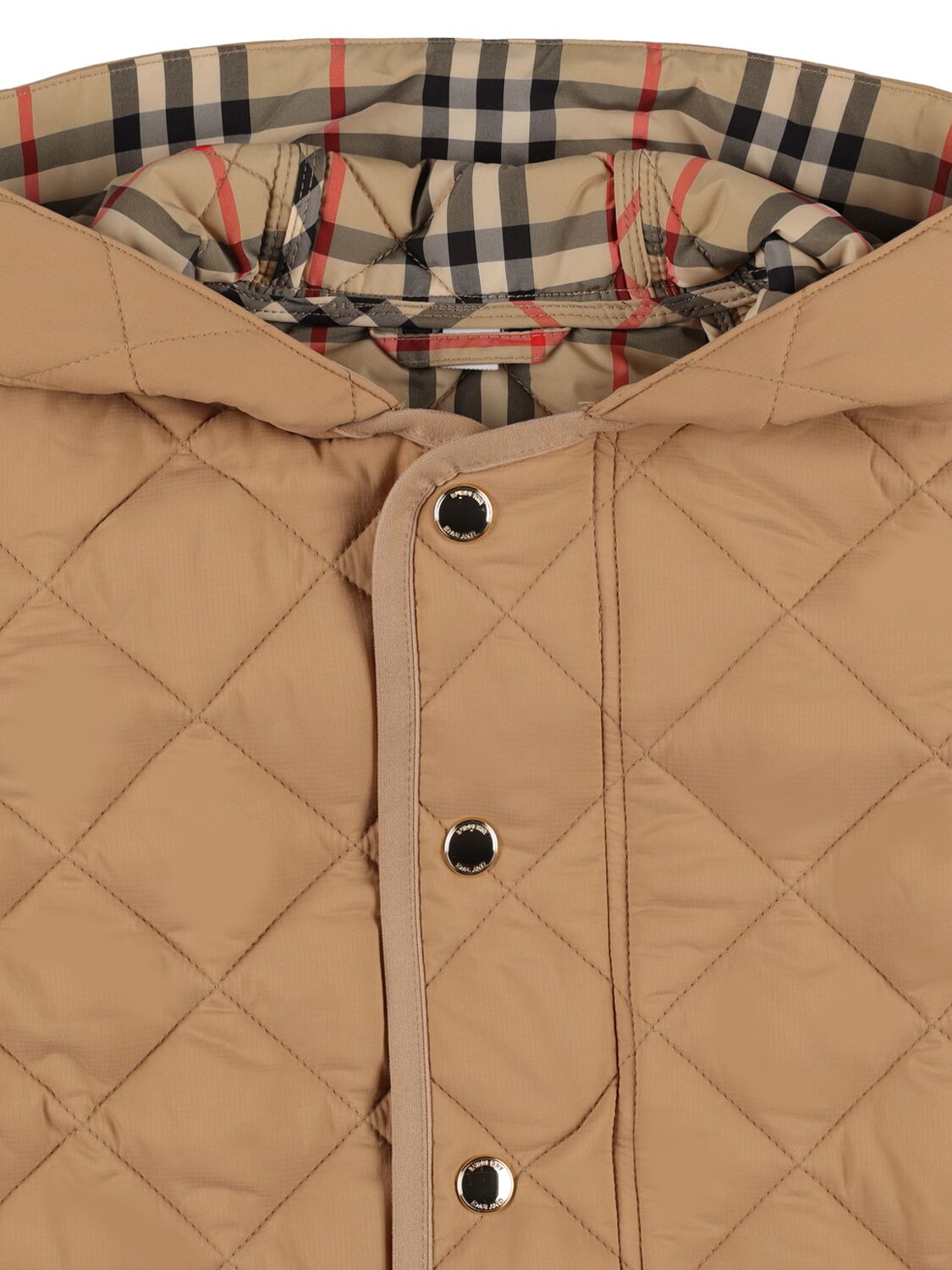 BURBERRY QUILTED NYLON HOODED LONG JACKET 