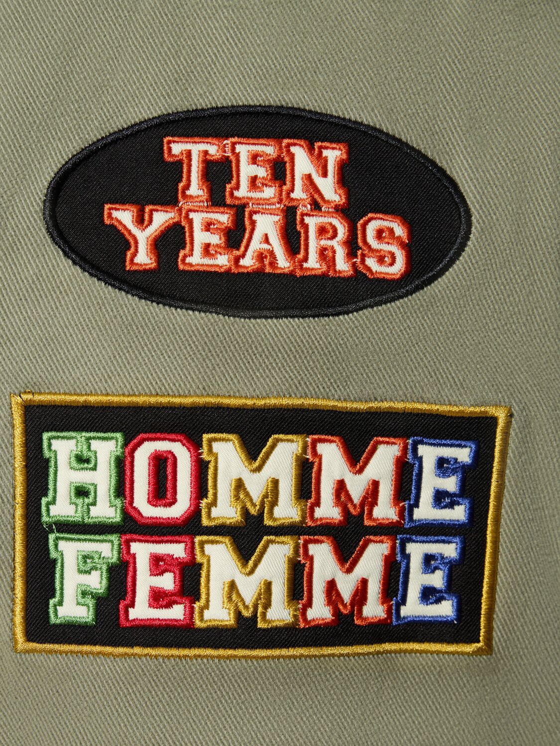 Shop Homme + Femme La 10 Year Twill & Denim Varsity Jacket In Green,blue