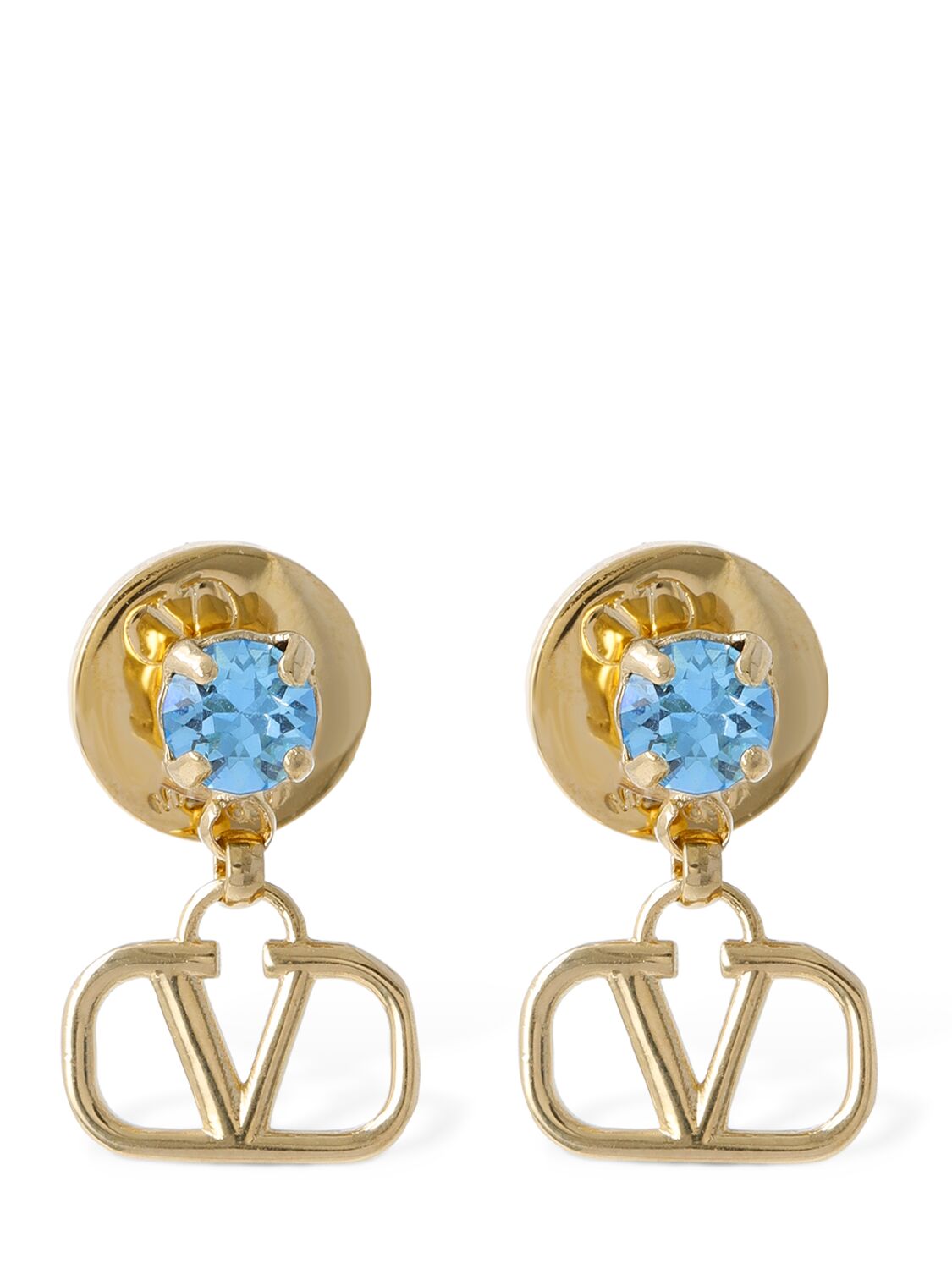 V Logo Crystal Stud Earrings in Gold - Valentino