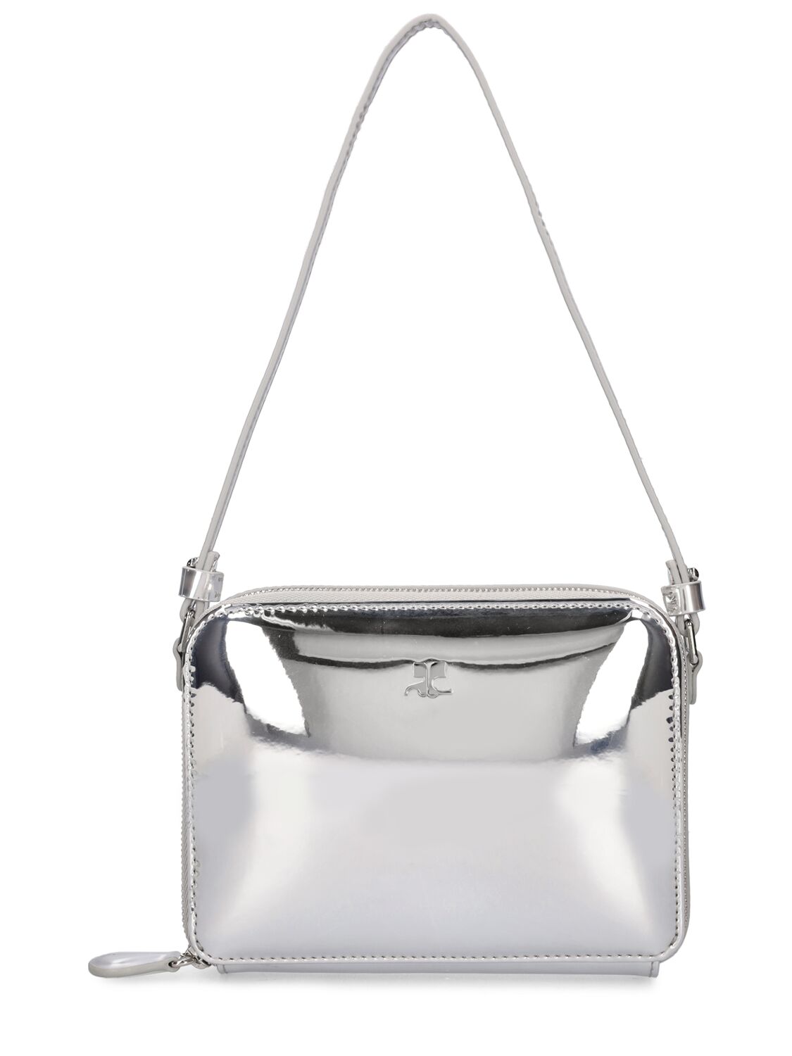 Courrèges Cloud Mirrored Leather Shoulder Bag In Silver
