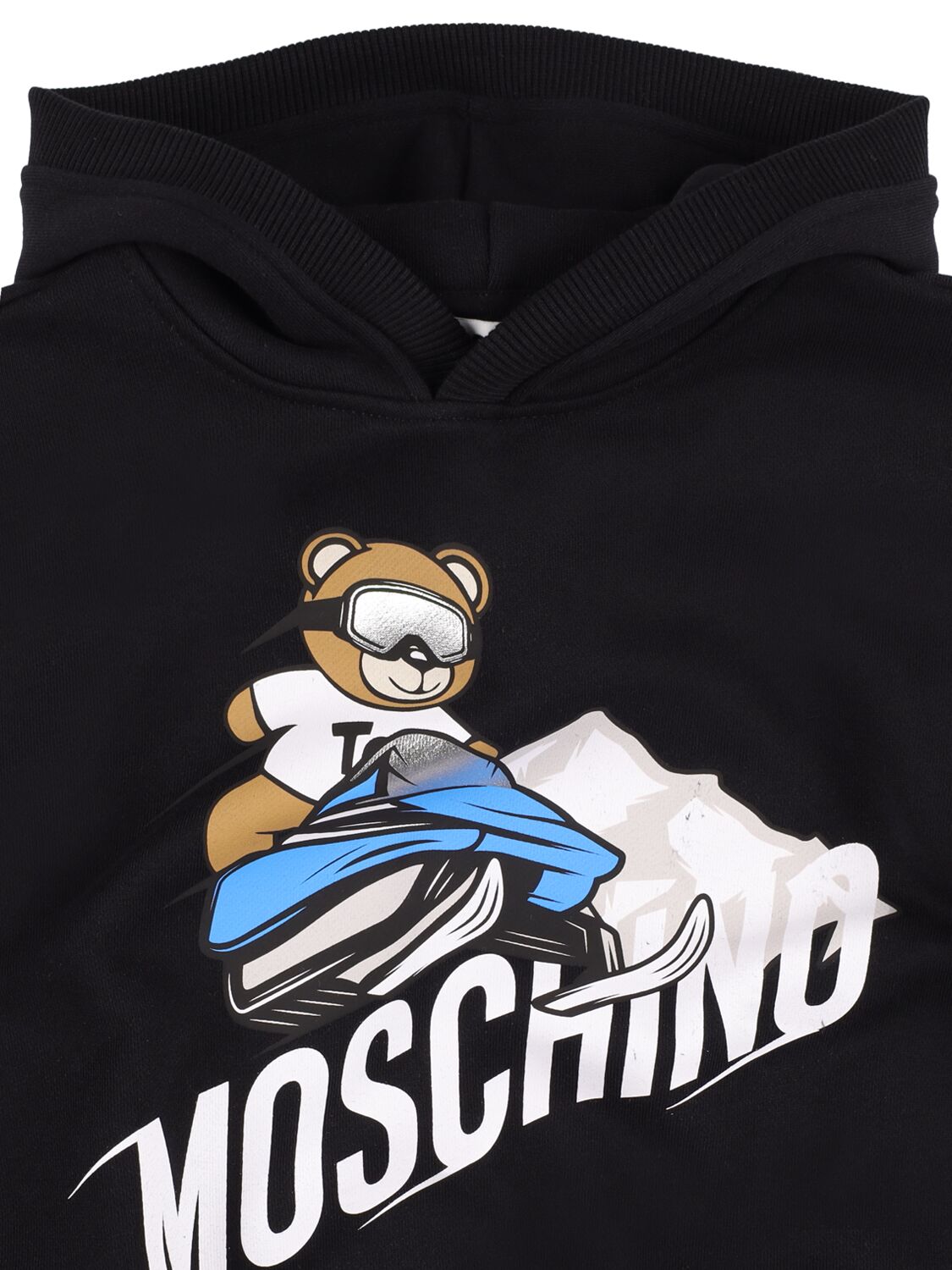 Shop Moschino Printed Cotton Hoodie In Black
