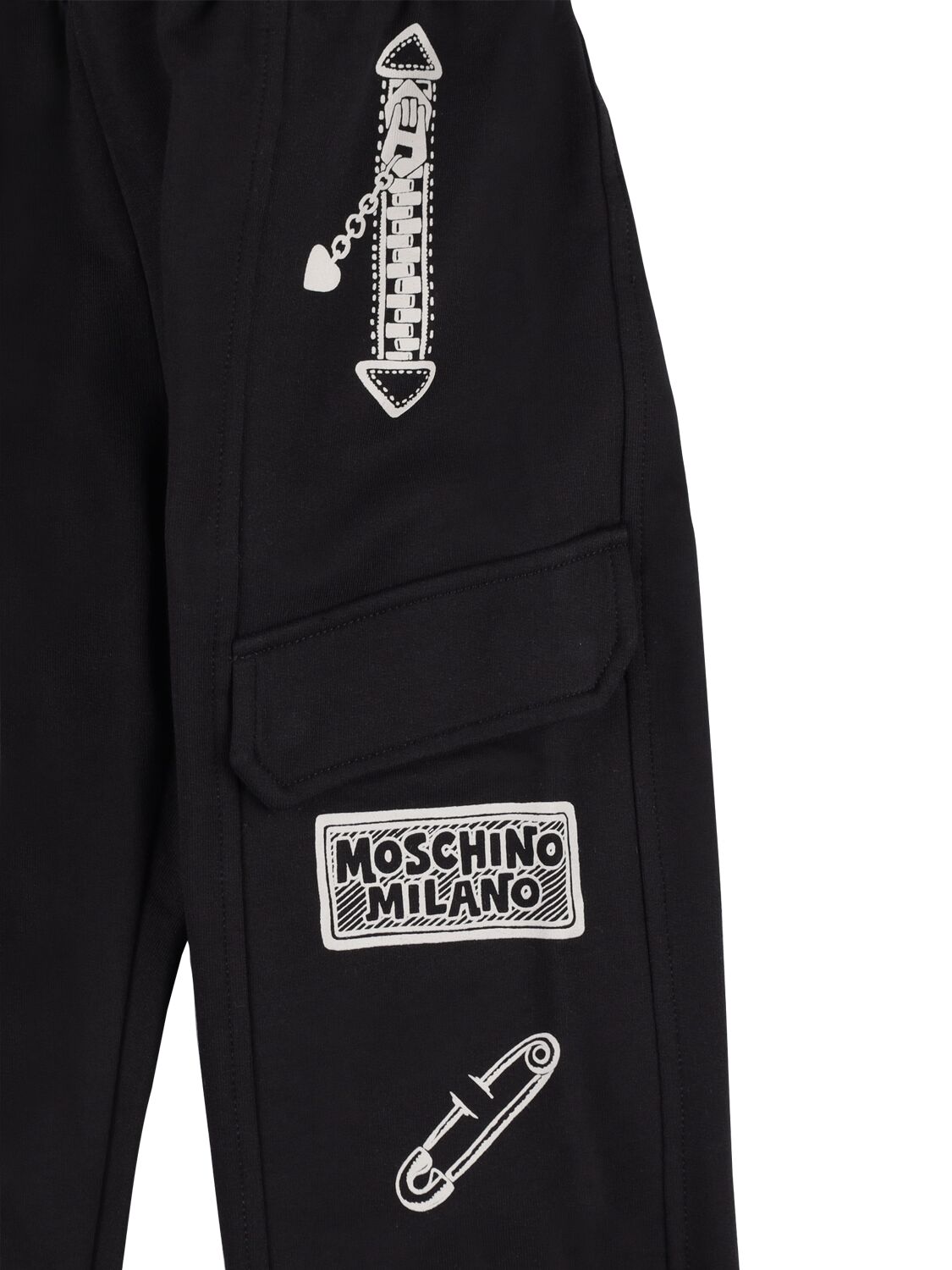 Shop Moschino Printed Cotton Sweatpants In Black