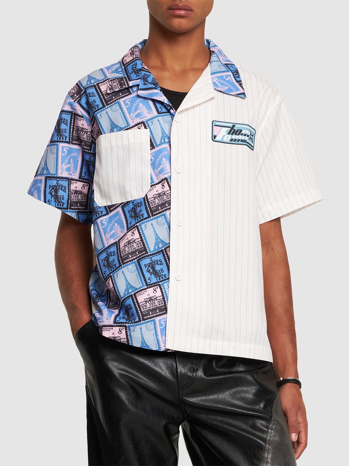 Shop Homme + Femme La Passport & Striped Bowling Shirt In Blue,white