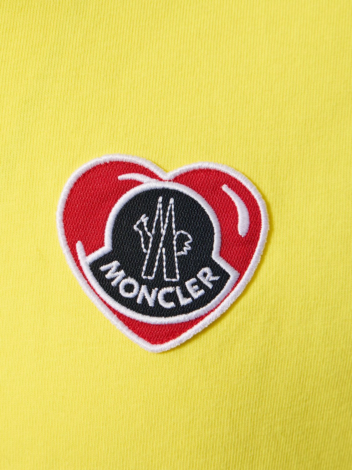 Shop Moncler Logo Patch Cotton Jersey T-shirt In Yellow