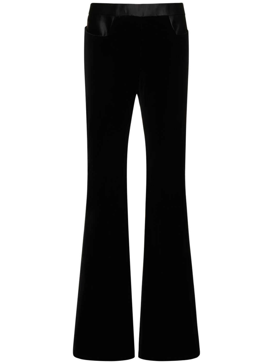 Tom Ford Cotton Velvet Low Rise Flared Trousers In Black