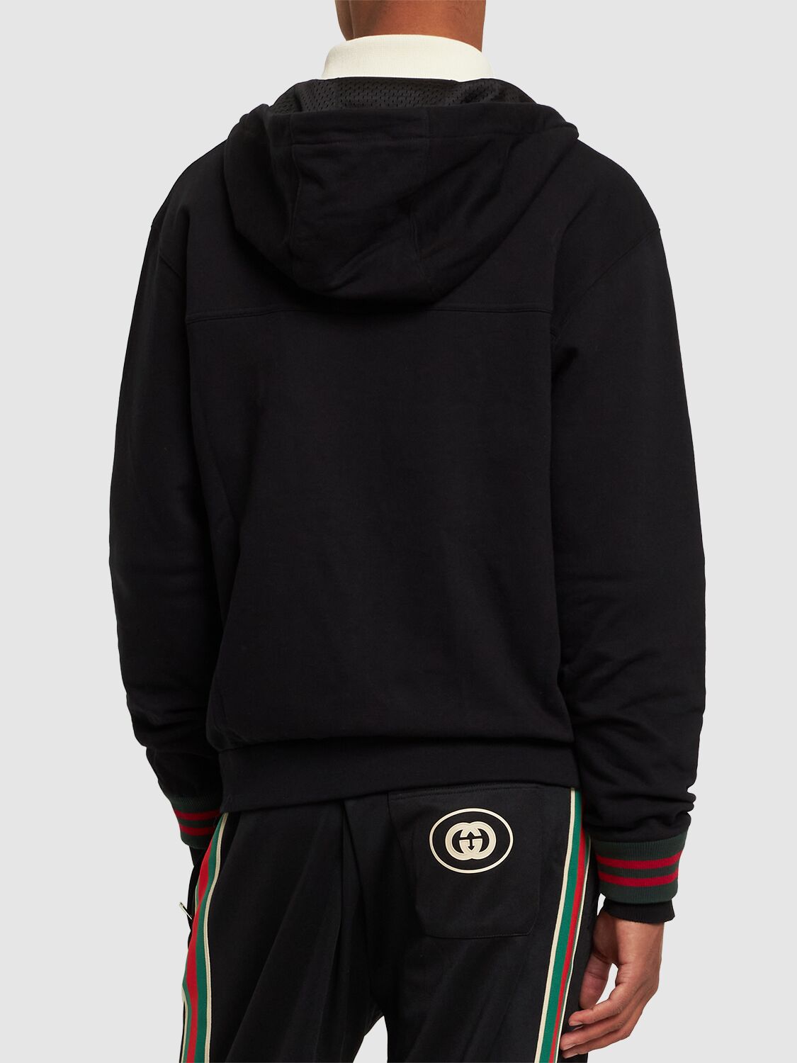 Shop Gucci Zip-up Cotton Sweatshirt W/ Web Details In Black,multi