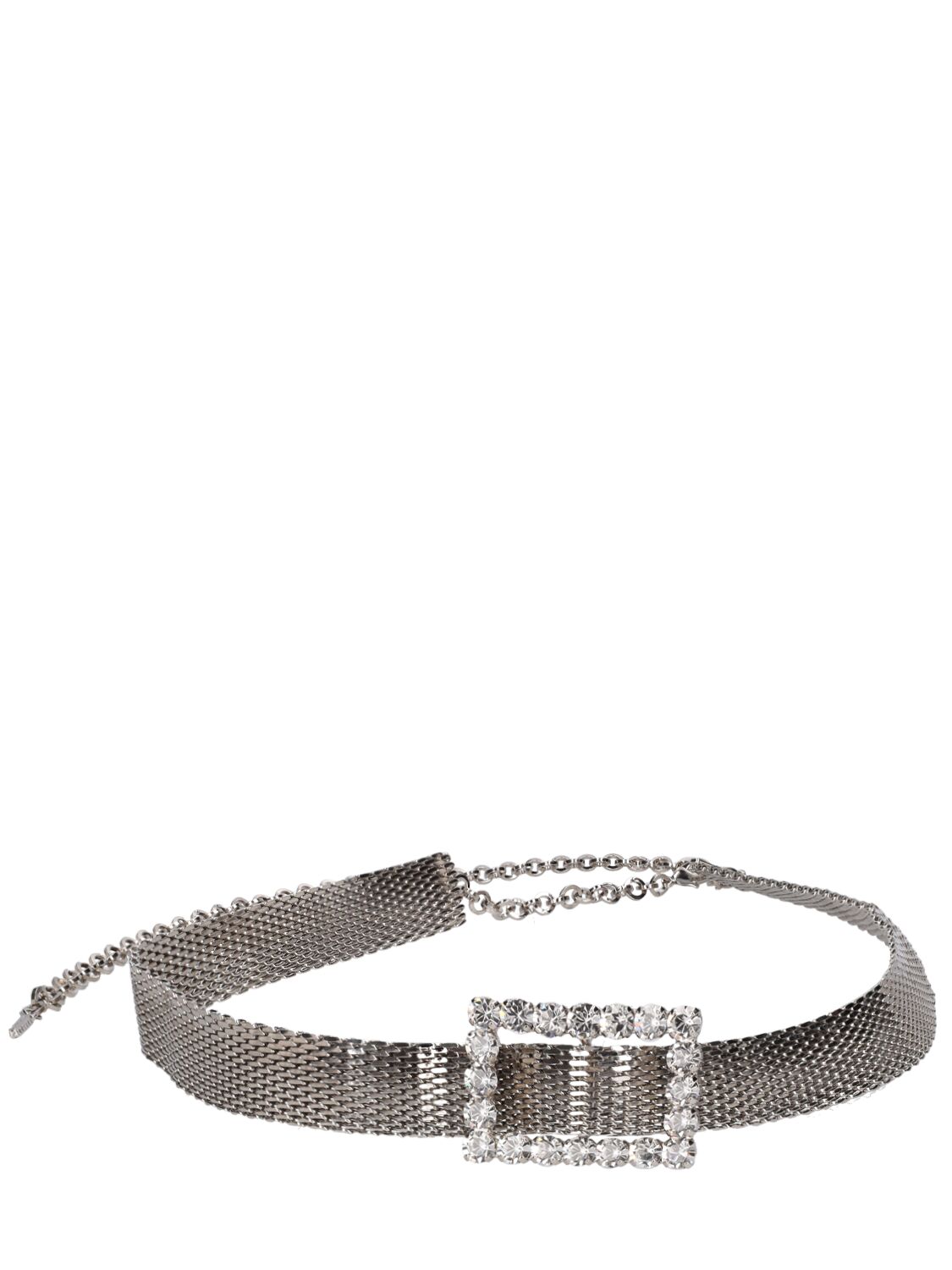 Alessandra Rich Chain Belt W/ Crystal Buckle In Silver