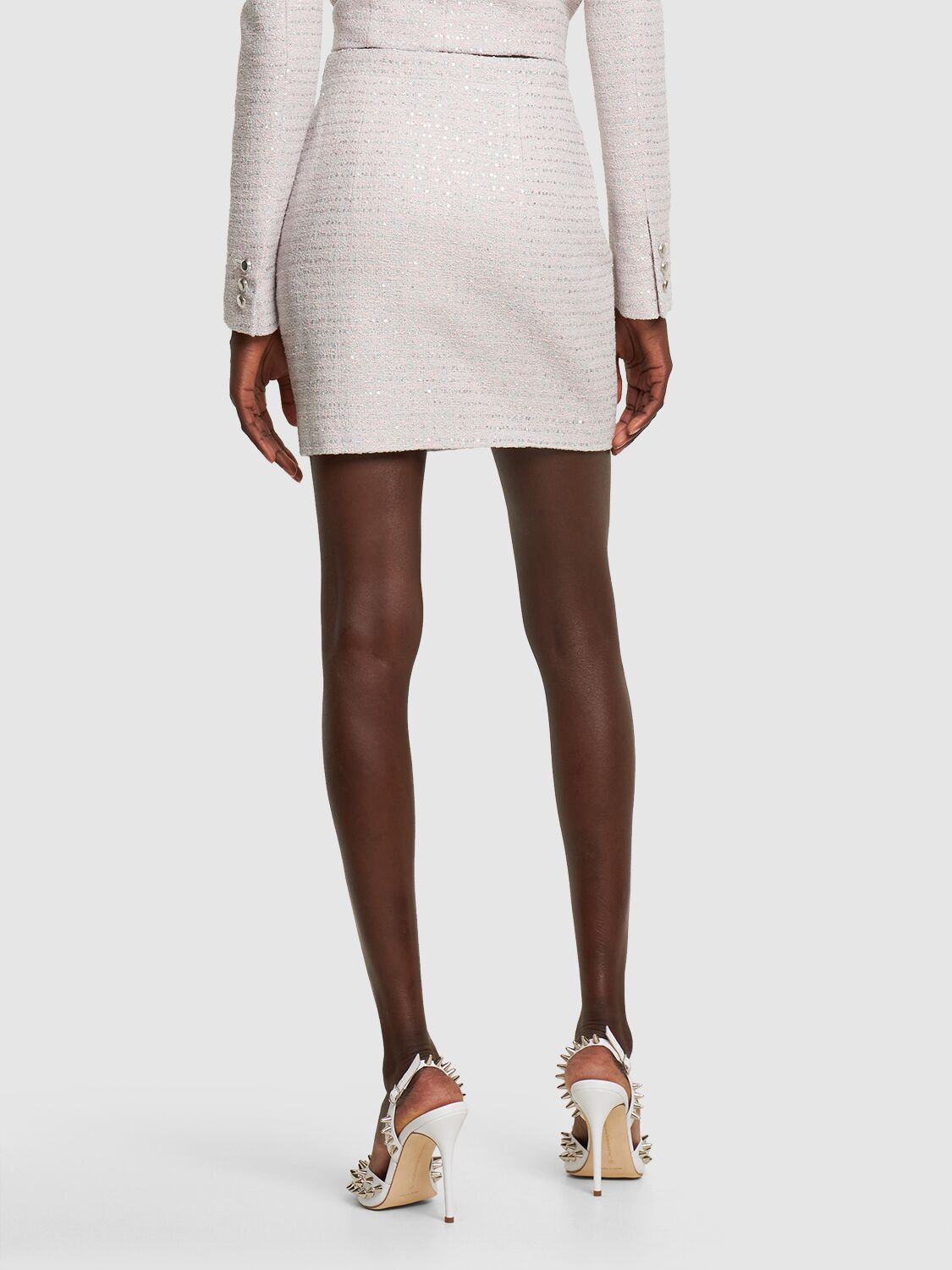 Alessandra Rich Sequin-embellished Tweed Mini Skirt In Light Blue