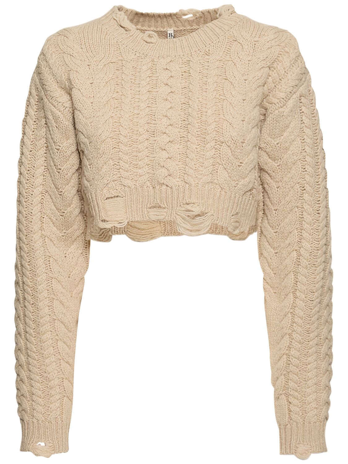 Distressed Cable Cropped Sweater – WOMEN > CLOTHING > KNITWEAR