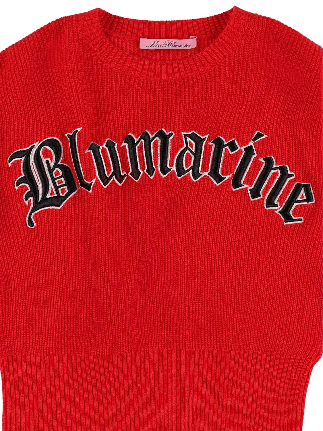 Shop Miss Blumarine Logo Wool Blend Knit Sweater In Red