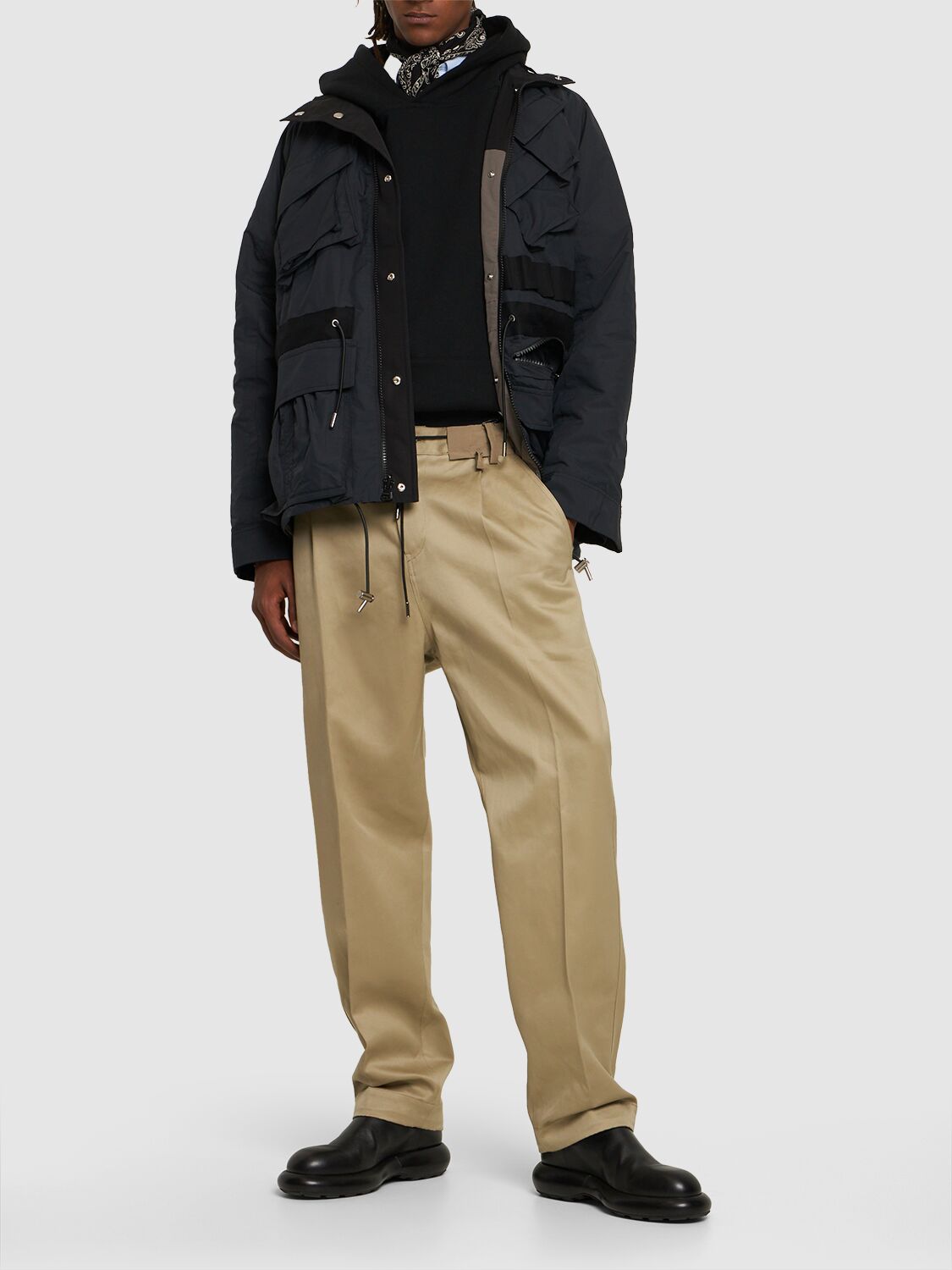 Shop Sacai Cotton Chino Pants In Beige