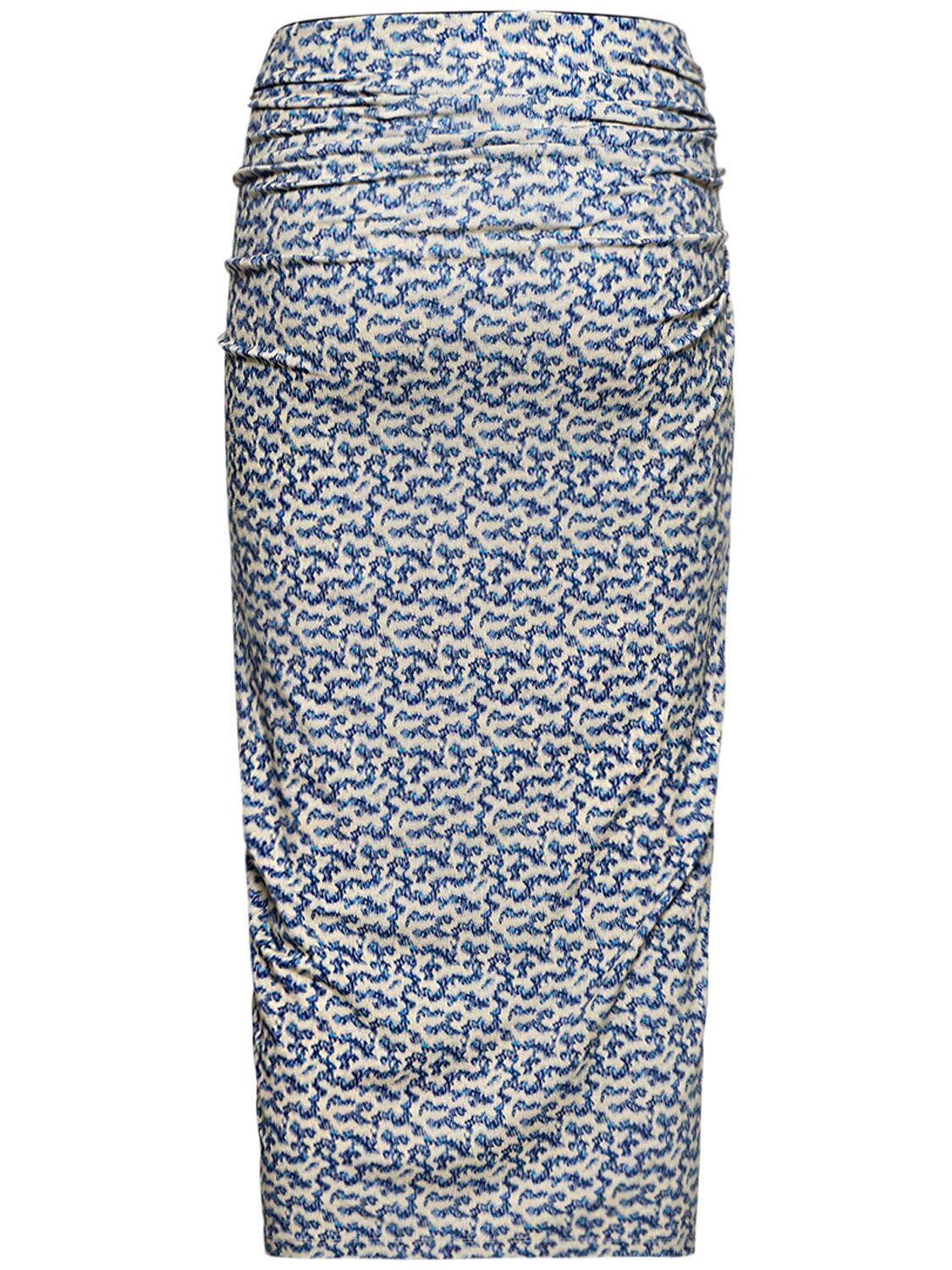 Shop Marant Etoile Jeldia Stretch Viscose Midi Skirt In Blue,ecru