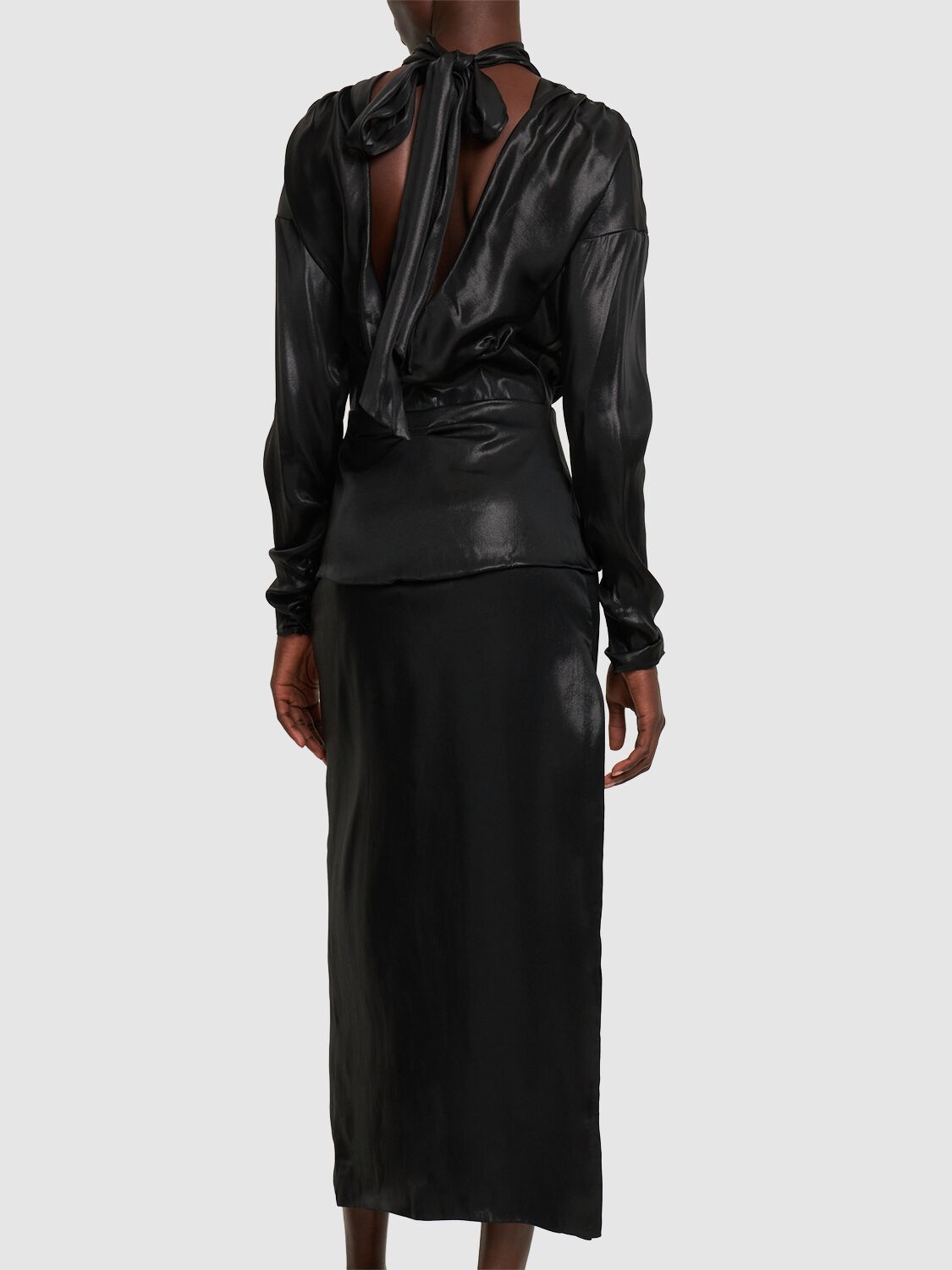 Alessandra Rich Open Back Laminated Cady Midi Dress In Black