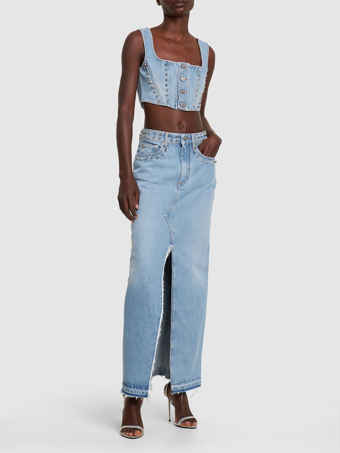 Studded Denim Crop Corset