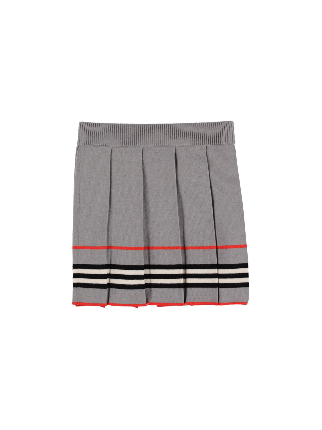 Image of Striped Wool Knit Pleated Skirt