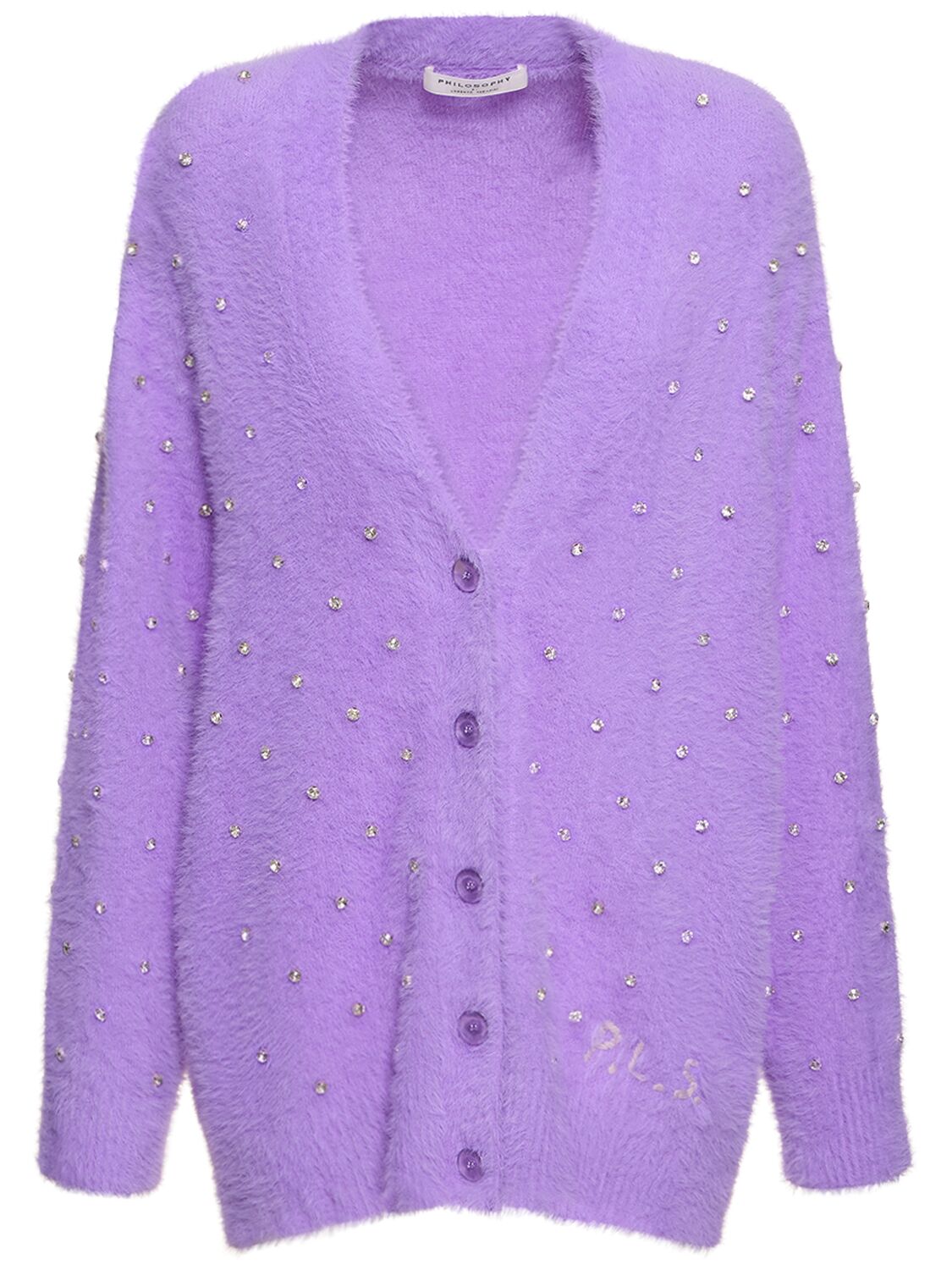 Shop Philosophy Di Lorenzo Serafini Embellished Fuzzy Cardigan In Lilac