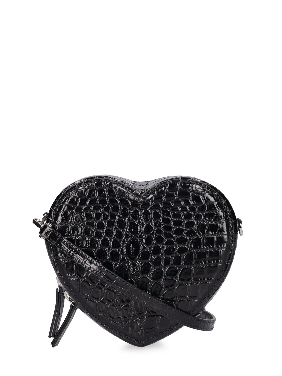 Shop Versace Heart Croc Embossed Leather Shoulder Bag In Black