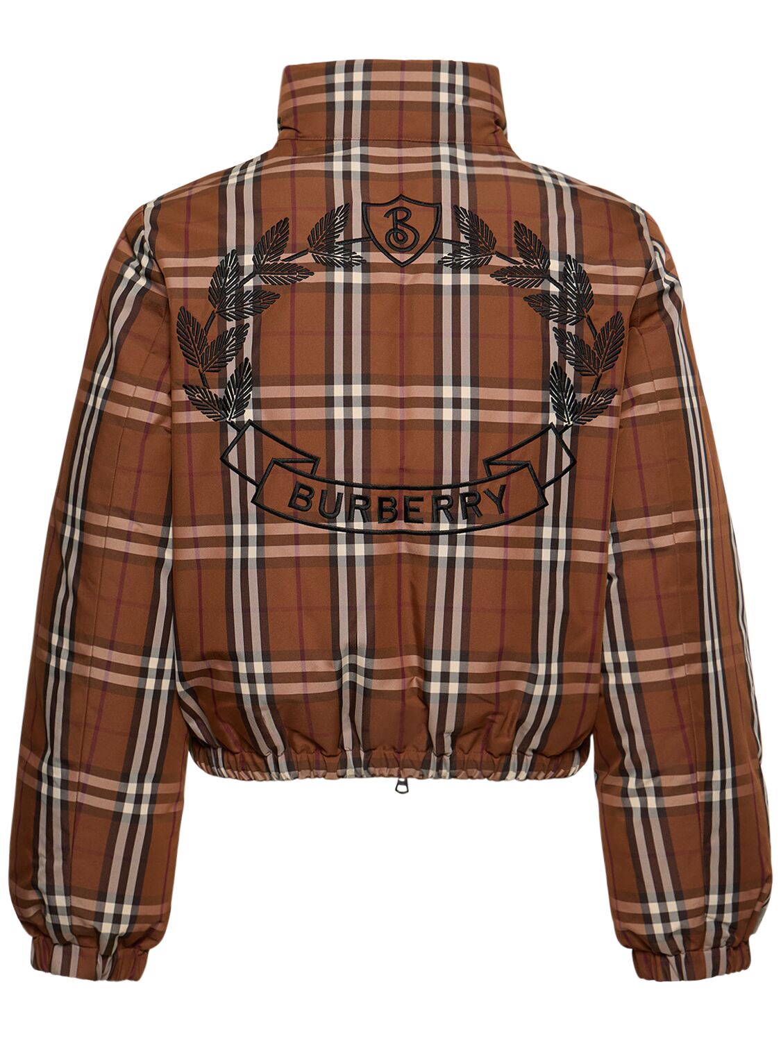 Shop Burberry Eype Check Nylon Down Bomber Jacket In Birch Brown Chk