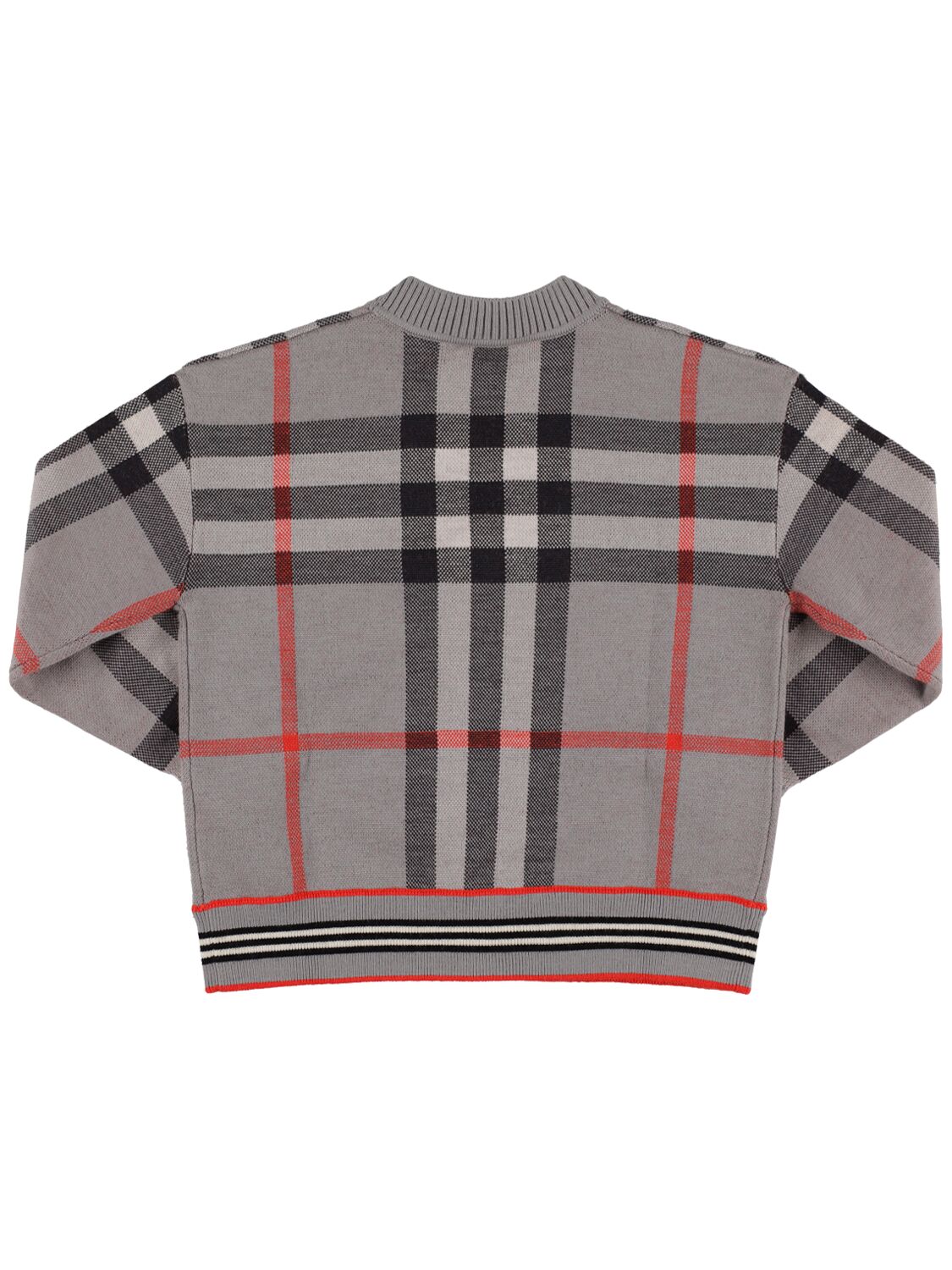 BURBERRY CHECK INTARSIA WOOL BLEND KNIT CARDIGAN 