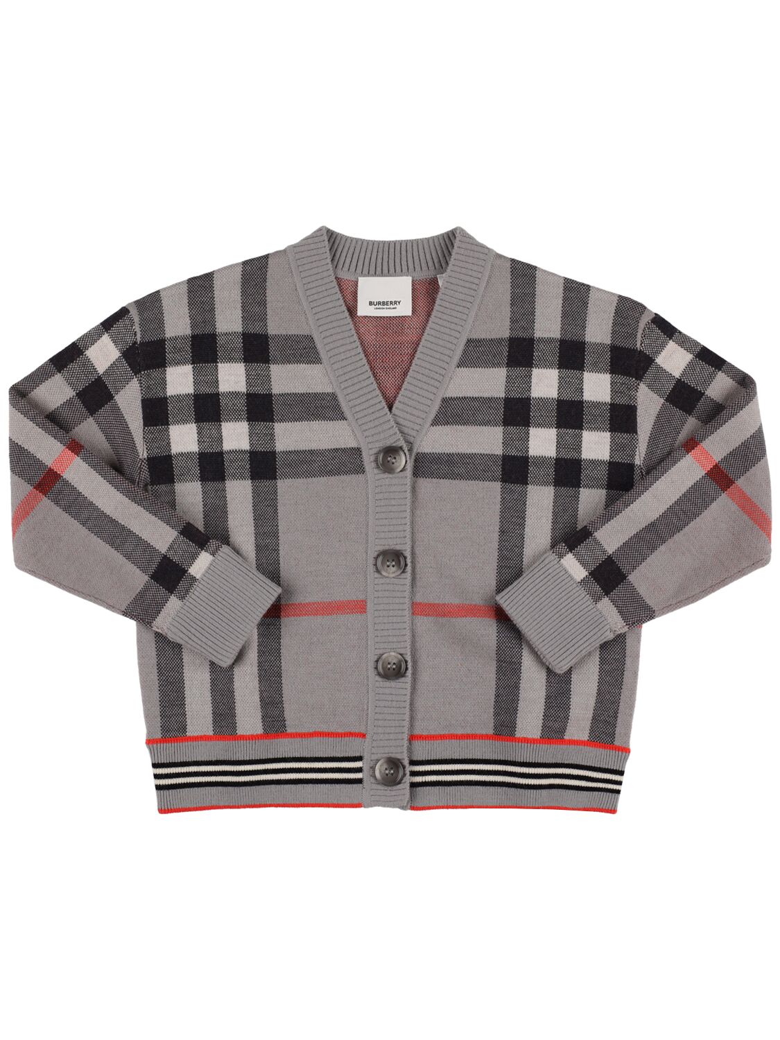 Check Intarsia Wool Blend Knit Cardigan – KIDS-BOYS > CLOTHING > KNITWEAR