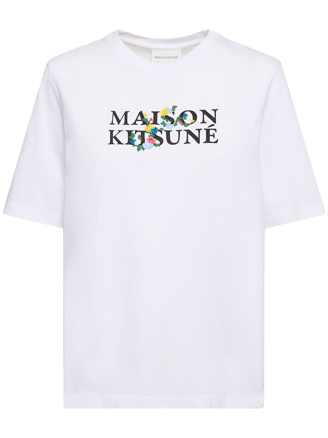 Image of Flower Logo Printed Cotton T-shirt