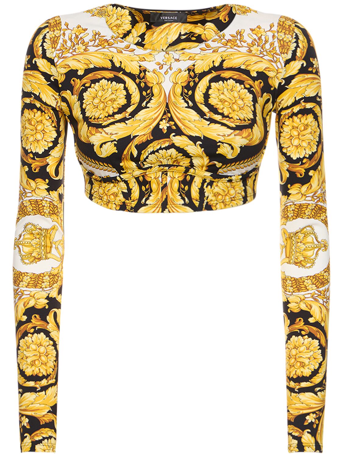 Versace Yellow Barocco Print Cropped Top In White