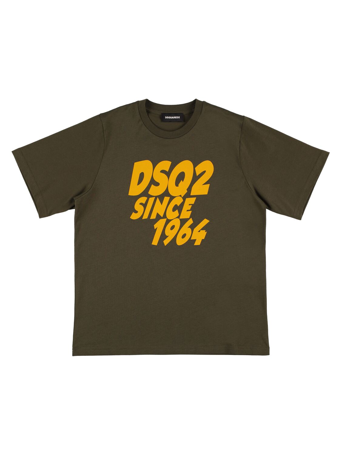Dsquared2 Kids' Printed Cotton Jersey T-shirt W/logo In Military Green